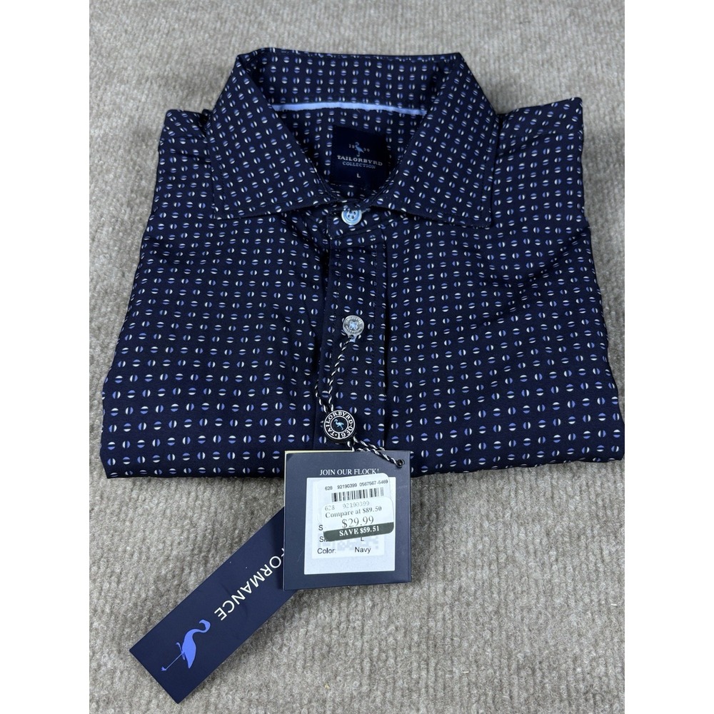 TailorByrd Collection Shirt Mens Large Navy Geo Print Button Front NWT